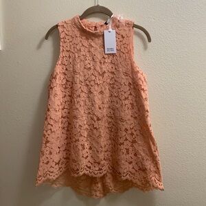 Rose + Olive Peach Floral Lace Sleeveless High Low Tunic Top Medium Lined